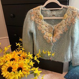 Free People Embroidered Knit Sweater Size M